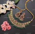 VeroniQ Trends-Kemp Stone Gold Plated Pachi Kundan Necklace With Green Beads Pachi Kundan-Gold Plated-Wedding Jewellery-Punjabi Jewellery-South Indian-Thappa Jewellery