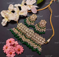 VeroniQ Trends-Traditional Gold Plated Jadau Pachi Kundan Choker Necklace With Green Beads Pachi Kundan-Gold Plated-Wedding Jewellery-Punjabi Jewellery-South Indian-Thappa Jewellery