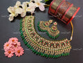 VeroniQ Trends-Kemp Stone Pachi Kundan Gold Plated Necklace With Green Beads Pachi Kundan-Gold Plated-Wedding Jewellery-Punjabi Jewellery-South Indian-Thappa Jewellery
