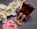 VeroniQ Trends-Traditional Pink Color Kemp Stone Gold Plated Pachi Kundan Jhumki Earrings Pachi Kundan-Gold Plated-Wedding Jewellery-Punjabi Jewellery-South Indian-Thappa Jewellery