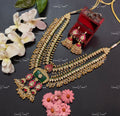 VeroniQ Trends-Double Line Kemp Stone Pachi Kundan Gold Plated Long Necklace Pachi Kundan-Gold Plated-Wedding Jewellery-Punjabi Jewellery-South Indian-Thappa Jewellery