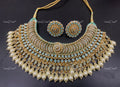 VeroniQ Trends-Turquoise Blue And Pearl Gold Plated Pachi Kundan Choker Necklace Pachi Kundan-Gold Plated-Wedding Jewellery-Punjabi Jewellery-South Indian-Thappa Jewellery