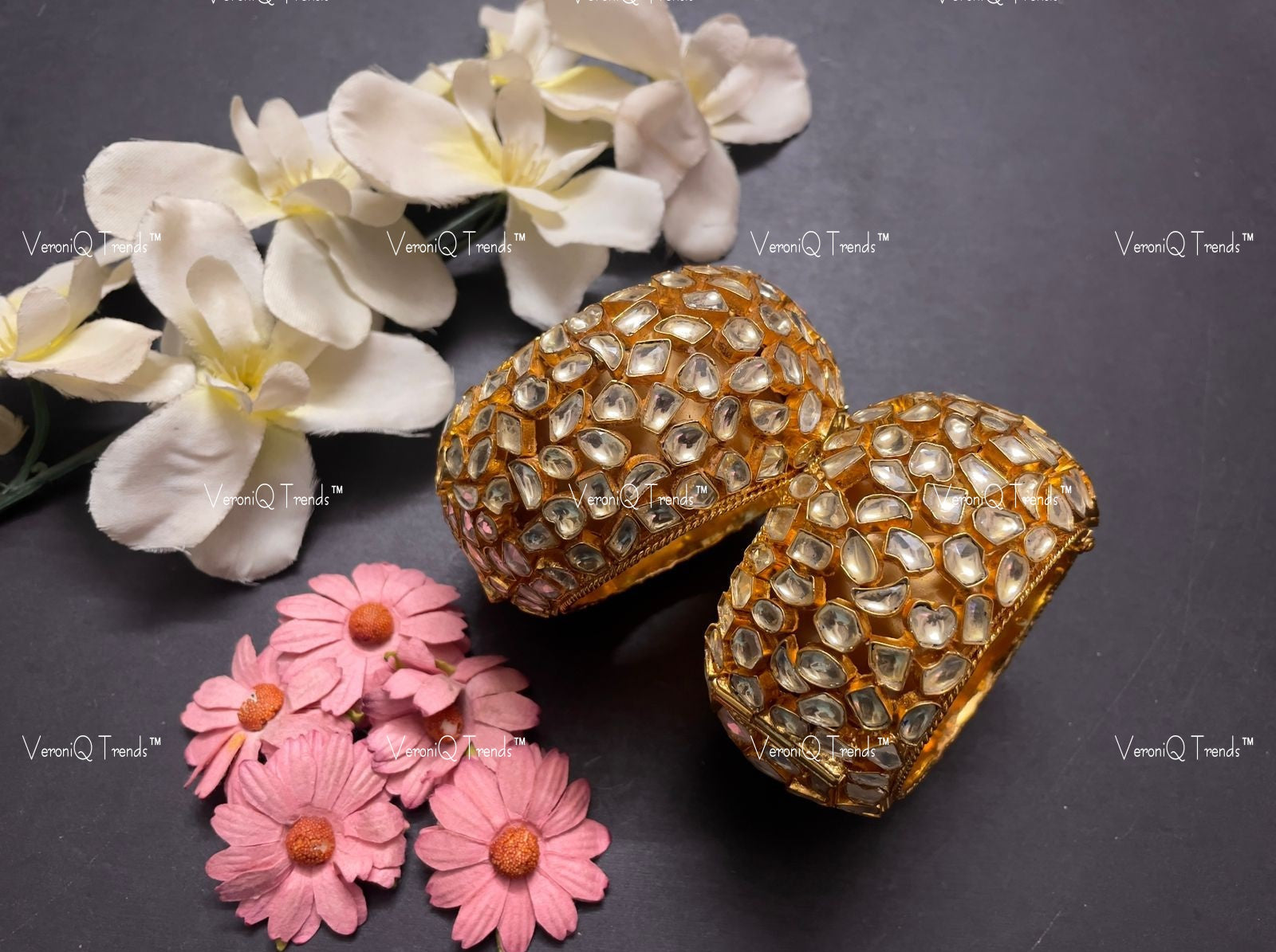 VeroniQ Trends-Kundan Jadau Gold Plated Pachi Kundan Bangles Pachi Kundan-Gold Plated-Wedding Jewellery-Punjabi Jewellery-South Indian-Thappa Jewellery
