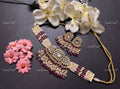 VeroniQ Trends-Multistrand Beaded Gold Plated Ruby Pink Beads Pachi Kundan Choker Necklace Pachi Kundan-Gold Plated-Wedding Jewellery-Punjabi Jewellery-South Indian-Thappa Jewellery