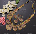 VeroniQ Trends-South Indian Gold Plated Kemp Stone Pachi Kundan Guttupusulu Necklace Pachi Kundan-Gold Plated-Wedding Jewellery-Punjabi Jewellery-South Indian-Thappa Jewellery