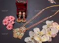 VeroniQ Trends-Elegant South Indian Kemp Stone Gold Plated Pachi Kundan Long Mala Necklace Pachi Kundan-Gold Plated-Wedding Jewellery-Punjabi Jewellery-South Indian-Thappa Jewellery