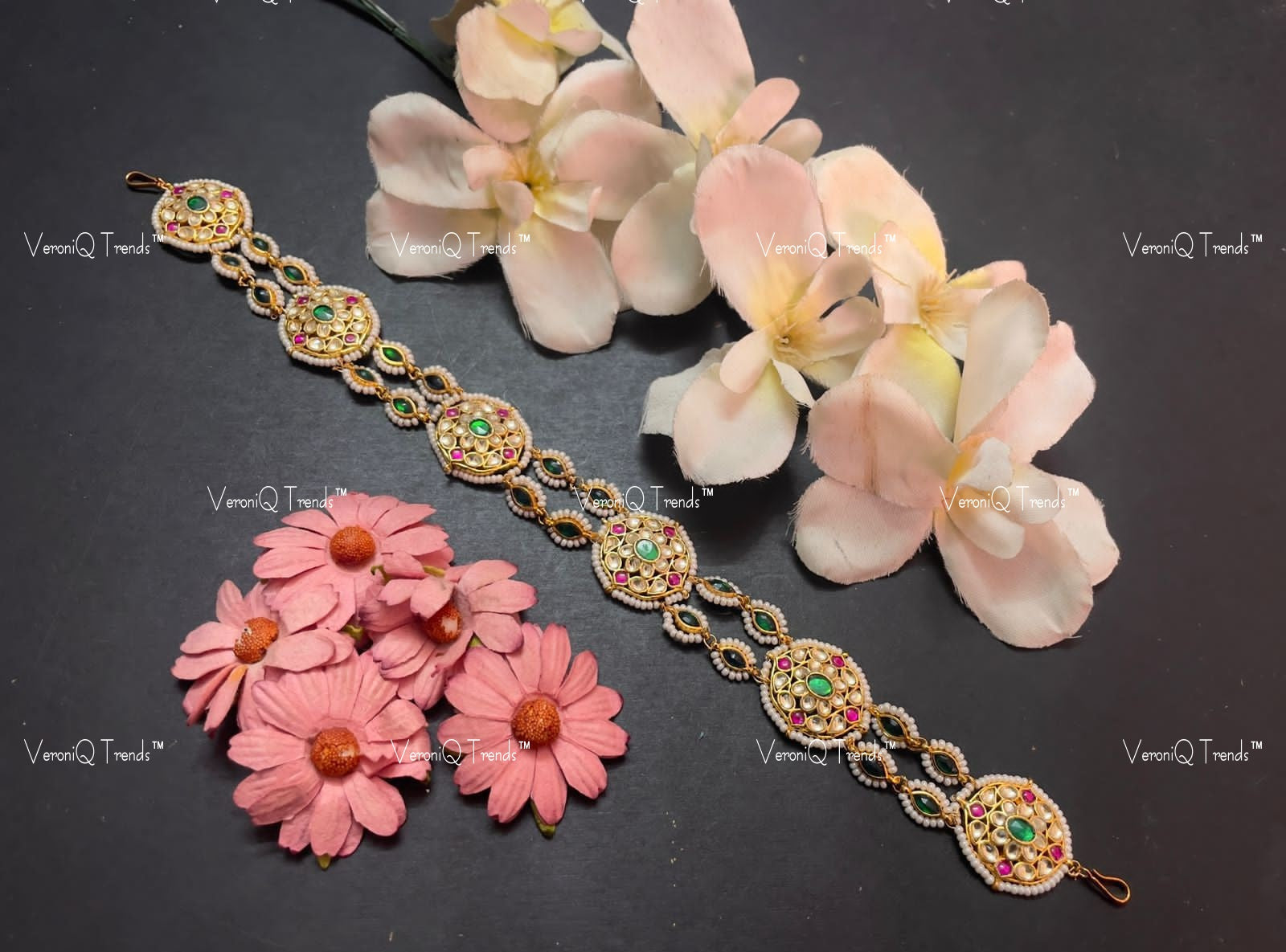VeroniQ Trends-Rajasthani Style Gold Plated Pachi Kundan Kemp Stone Matha Patti Pachi Kundan-Gold Plated-Wedding Jewellery-Punjabi Jewellery-South Indian-Thappa Jewellery