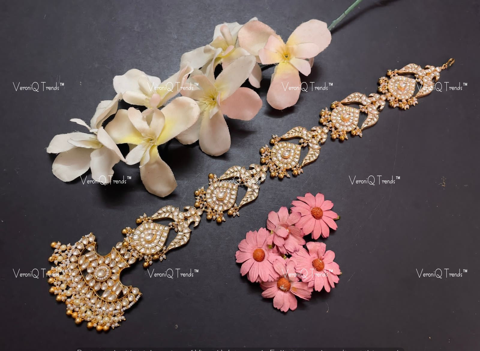 VeroniQ Trends-Gold Plated Kundan Jadau Pachi Kundan Hair Braid Jewellery Pachi Kundan-Gold Plated-Wedding Jewellery-Punjabi Jewellery-South Indian-Thappa Jewellery