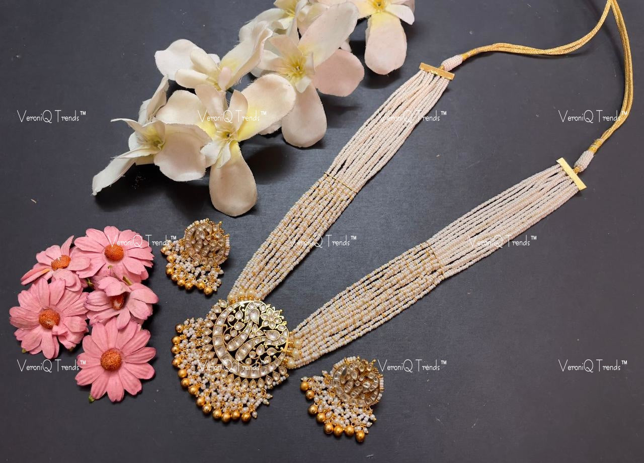 VeroniQ Trends-Peacock Design Multistrand Gold Plated Pachi Kundan Rani Haar Necklace Pachi Kundan-Gold Plated-Wedding Jewellery-Punjabi Jewellery-South Indian-Thappa Jewellery