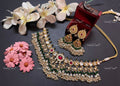 VeroniQ Trends-Traditional Kemp Stone Gold Plated Pachi Kundan Necklace With Green Beads Pachi Kundan-Gold Plated-Wedding Jewellery-Punjabi Jewellery-South Indian-Thappa Jewellery