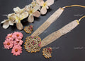 VeroniQ Trends-South Indian Kemp Stone Gold Plated Pachi Kundan Long Rani Haar Necklace With Peacock Motif Pachi Kundan-Gold Plated-Wedding Jewellery-Punjabi Jewellery-South Indian-Thappa Jewellery