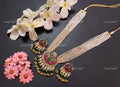 VeroniQ Trends-South Indian Kemp Stone Gold Plated Pachi Kundan Long Chandbali Pendant Rani Haar Necklace With Peacock Motif Pachi Kundan-Gold Plated-Wedding Jewellery-Punjabi Jewellery-South Indian-Thappa Jewellery