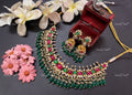 VeroniQ Trends-Rajwadi Kemp Stone Gold Plated Pachi Kundan Necklace With Green Beads Pachi Kundan-Gold Plated-Wedding Jewellery-Punjabi Jewellery-South Indian-Thappa Jewellery
