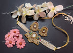 VeroniQ Trends-Traditional Kemp Stone Gold Plated Pachi Kundan Choker Necklace Pachi Kundan-Gold Plated-Wedding Jewelry-Punjabi Jewelry-South Indian-Thappa Jewelry