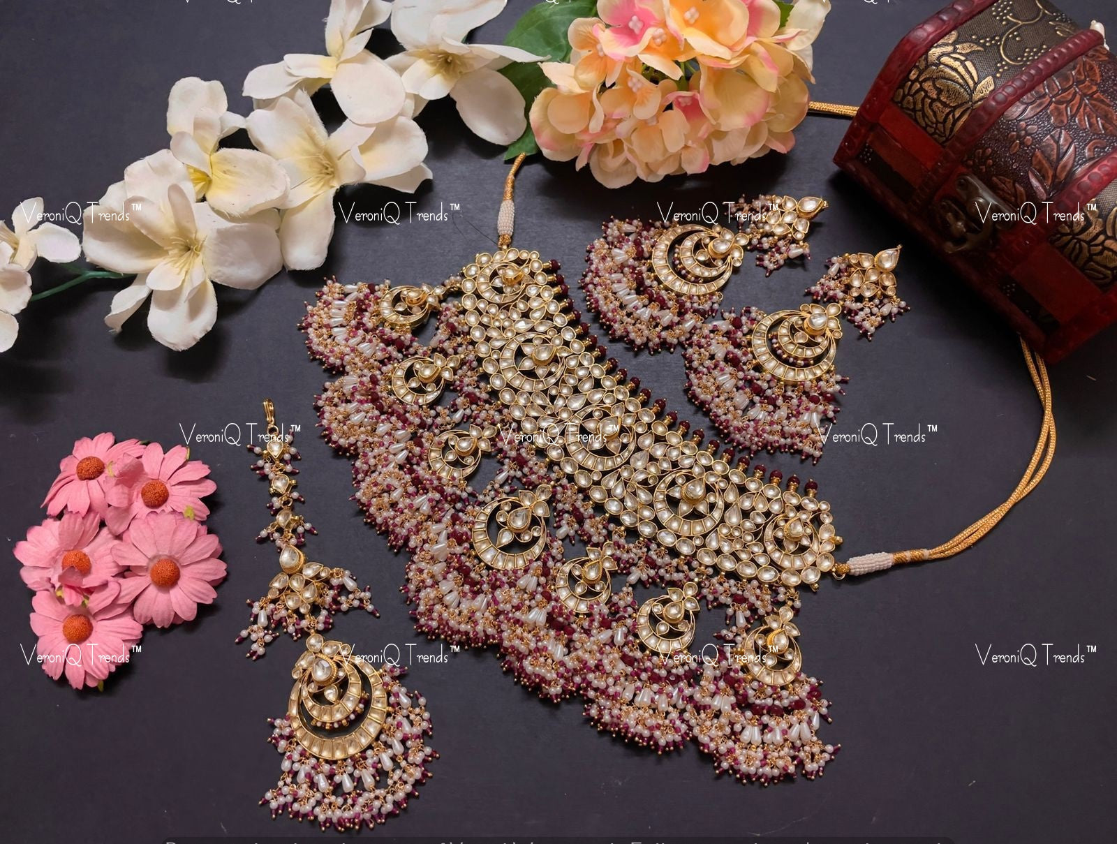 VeroniQ Trends-Traditional Bridal Gold Plated Pachi Kundan Chandbali Choker Necklace Pachi Kundan-Gold Plated-Wedding Jewellery-Punjabi Jewellery-South Indian-Thappa Jewellery