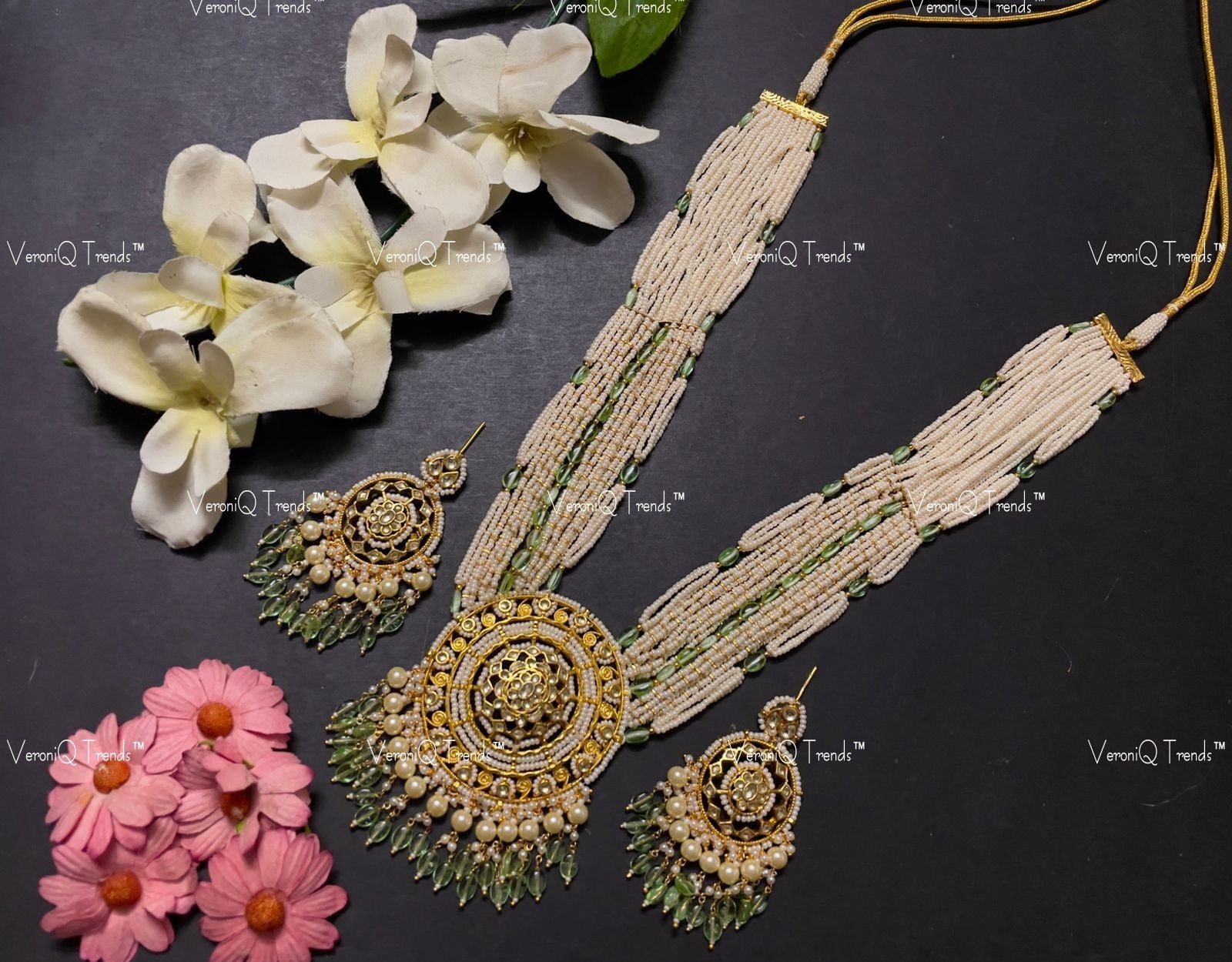 VeroniQ Trends-Gold Plated Pachi Kundan Long Rani Haar Necklace Pachi Kundan-Gold Plated-Wedding Jewellery-Punjabi Jewellery-South Indian-Thappa Jewellery