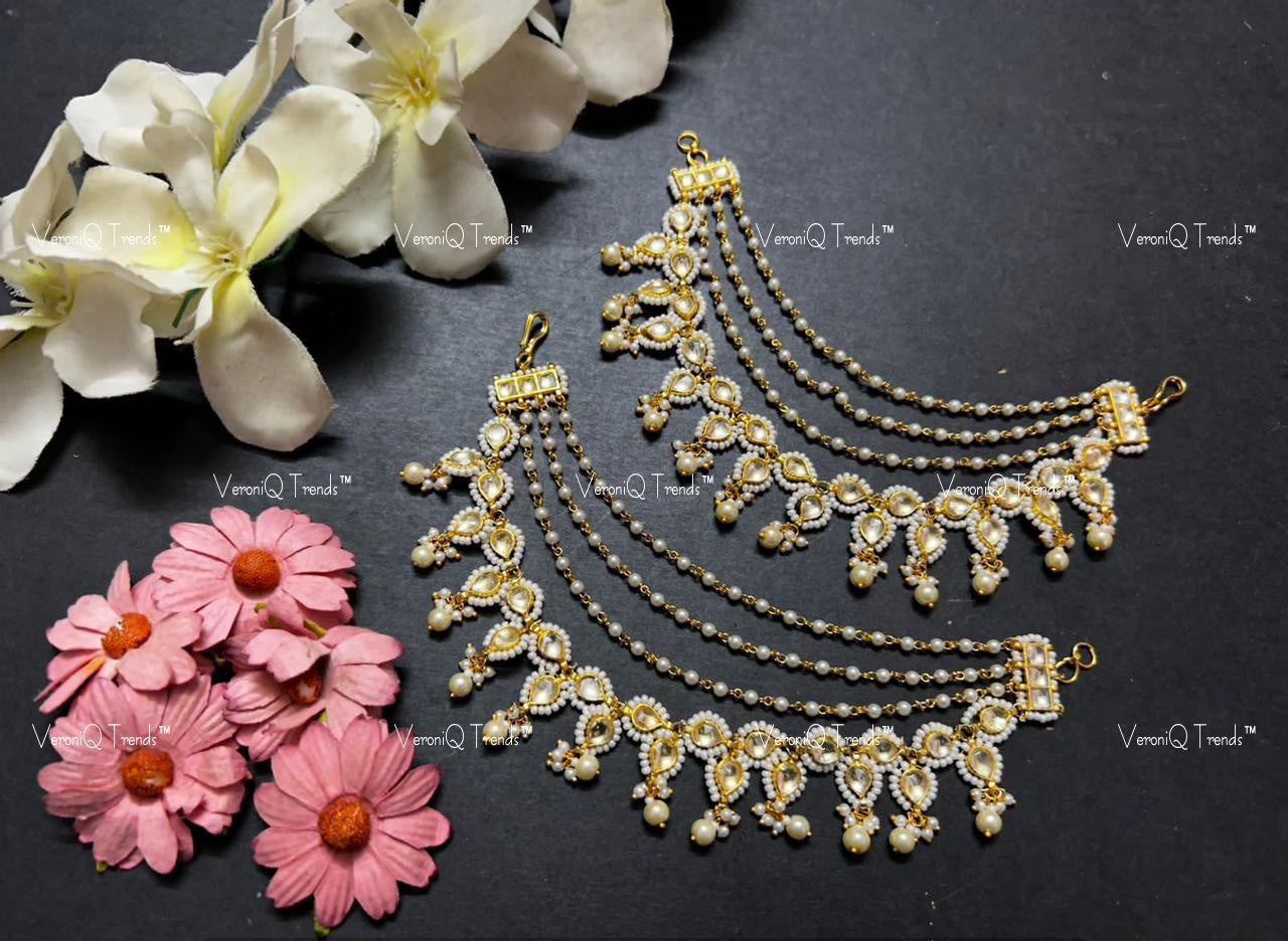 VeroniQ Trends-Kundan Jadau Gold Plated Pachi Kundan Earchain Pachi Kundan-Gold Plated-Wedding Jewellery-Punjabi Jewellery-South Indian-Thappa Jewellery