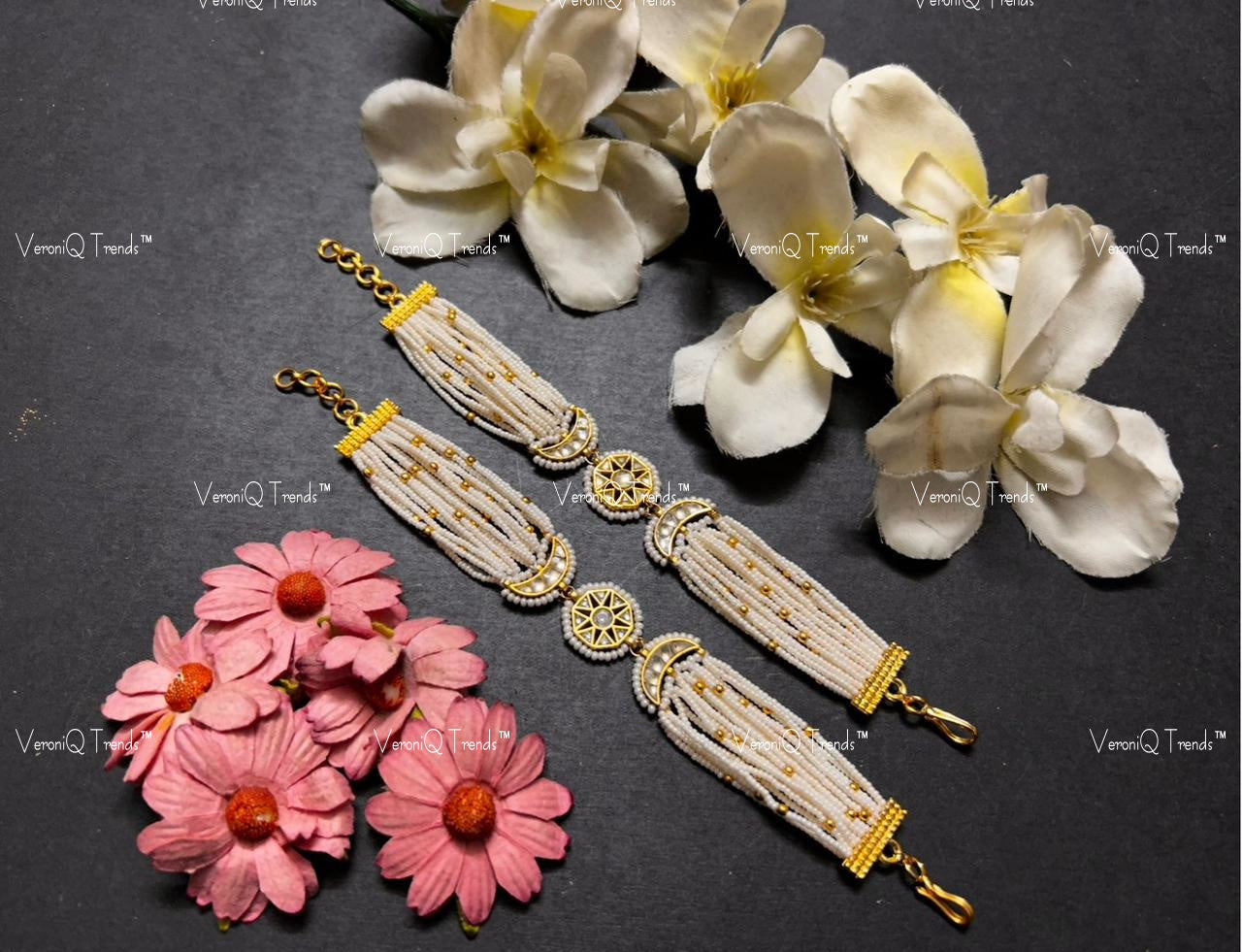 VeroniQ Trends-Traditional Kundan And Pearl Gold Plated Pachi Kundan Bracelet Pachi Kundan-Gold Plated-Wedding Jewellery-Punjabi Jewellery-South Indian-Thappa Jewellery