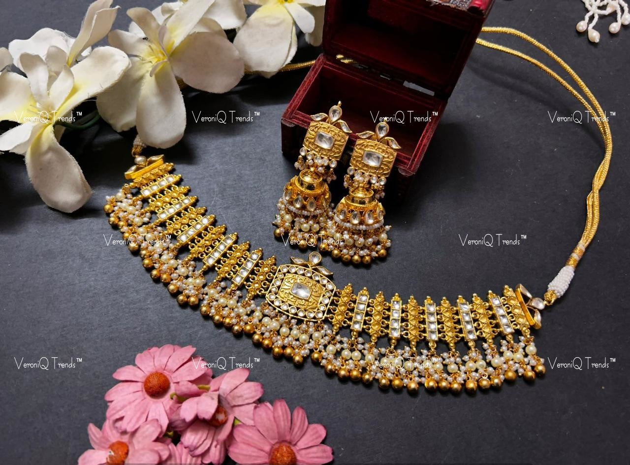 VeroniQ Trends-South Indian Gold Plated Pachi Kundan Necklace Pachi Kundan-Gold Plated-Wedding Jewellery-Punjabi Jewellery-South Indian-Thappa Jewellery