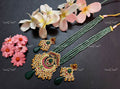 VeroniQ Trends-Multistrand Green Beaded Kemp Stone Gold Plated Pachi Kundan Long Necklace Pachi Kundan-Gold Plated-Wedding Jewellery-Punjabi Jewellery-South Indian-Thappa Jewellery