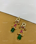 VeroniQ Trends-Floral Gold Plated Pachi Kundan Kemp Stone With Green Bead Earrings Pachi Kundan-Gold Plated-Wedding Jewellery-Punjabi Jewellery-South Indian-Thappa Jewellery