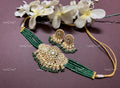 VeroniQ Trends-Multistrand Green Beaded Kundan Jadau Gold Plated Pachi Kundan Choker Necklace Pachi Kundan-Gold Plated-Wedding Jewellery-Punjabi Jewellery-South Indian-Thappa Jewellery