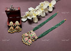 VeroniQ Trends-Multistrand Green Beaded Kemp Stone Gold Plated Pachi Kundan Long Necklace Pachi Kundan-Gold Plated-Wedding Jewelry-Punjabi Jewelry-South Indian-Thappa Jewelry