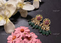 VeroniQ Trends-Traditional Gold Plated Pachi Kundan Kemp Stone With Green Beads Chandbali Earrings Pachi Kundan-Gold Plated-Wedding Jewellery-Punjabi Jewellery-South Indian-Thappa Jewellery