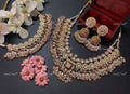 VeroniQ Trends-Bridal Red Craved Stone Kundan Jadau Gold Plated Pachi Kundan Choker And Long Necklace Pachi Kundan-Gold Plated-Wedding Jewellery-Punjabi Jewellery-South Indian-Thappa Jewellery