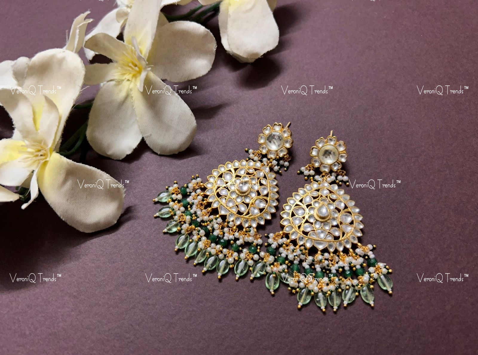 VeroniQ Trends-Kundan Jadau Gold Plated Pachi Kundan Earrings Pachi Kundan-Gold Plated-Wedding Jewellery-Punjabi Jewellery-South Indian-Thappa Jewellery
