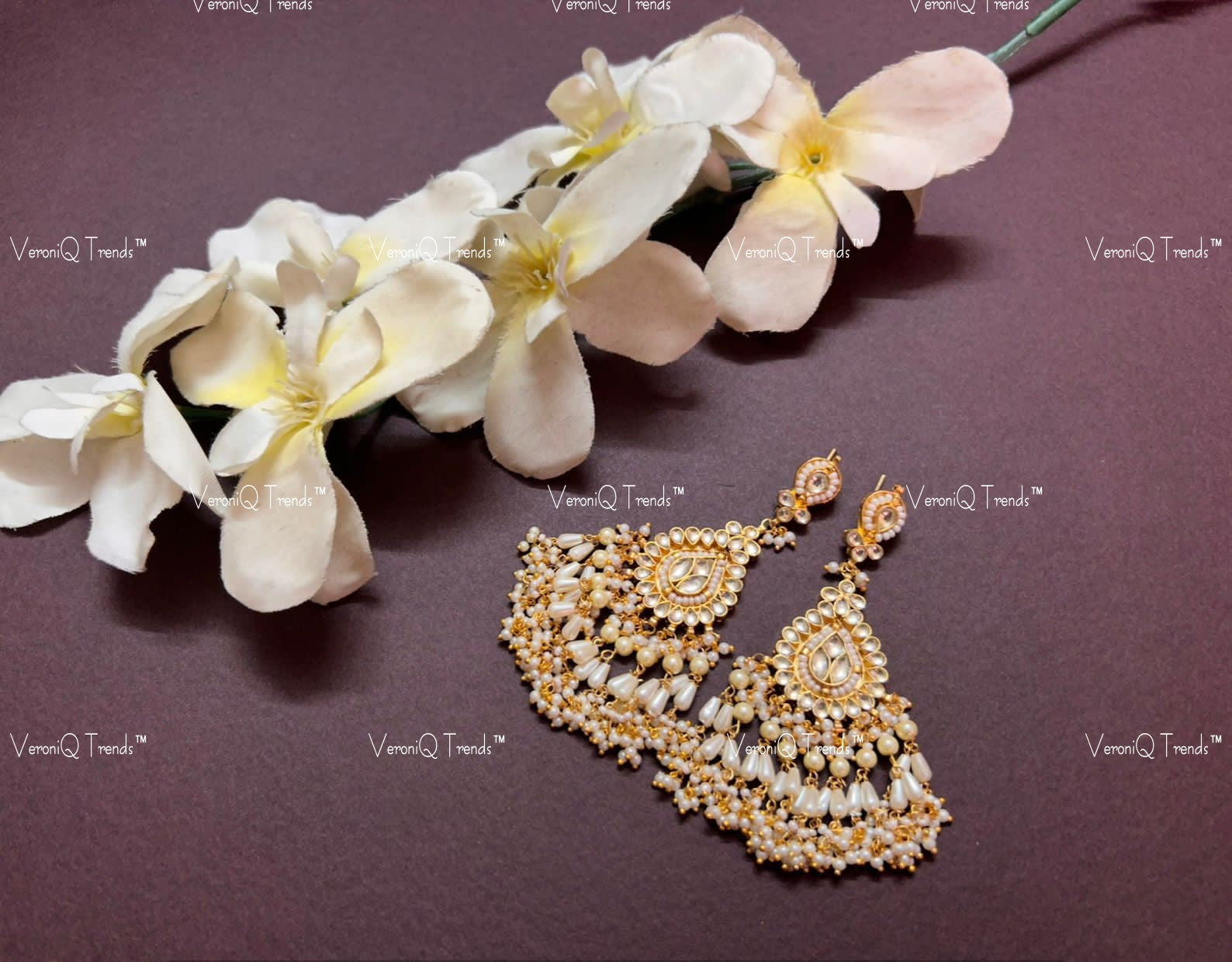 VeroniQ Trends-Gold Plated Pachi Kundan Drop Style Earrings Pachi Kundan-Gold Plated-Wedding Jewellery-Punjabi Jewellery-South Indian-Thappa Jewellery