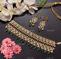 VeroniQ Trends-Gold Plated Kundan Jadau Pachi Kundan Choker Necklace With Green Beads Pachi Kundan-Gold Plated-Wedding Jewellery-Punjabi Jewellery-South Indian-Thappa Jewellery