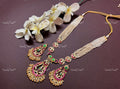 VeroniQ Trends-Gold Plated Kemp Stone Pachi Kundan Multistrand Long Necklace Pachi Kundan-Gold Plated-Wedding Jewellery-Punjabi Jewellery-South Indian-Thappa Jewellery