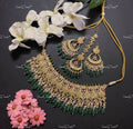 VeroniQ Trends-Bridal Gold Plated Kundan Jadau Pachi Kundan Necklace With Green Beads Pachi Kundan-Gold Plated-Wedding Jewellery-Punjabi Jewellery-South Indian-Thappa Jewellery