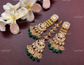 VeroniQ Trends-Chandbali Style Gold Plated Pachi Kundan Maang Tika And Earrings With Green Beads Pachi Kundan-Gold Plated-Wedding Jewellery-Punjabi Jewellery-South Indian-Thappa Jewellery