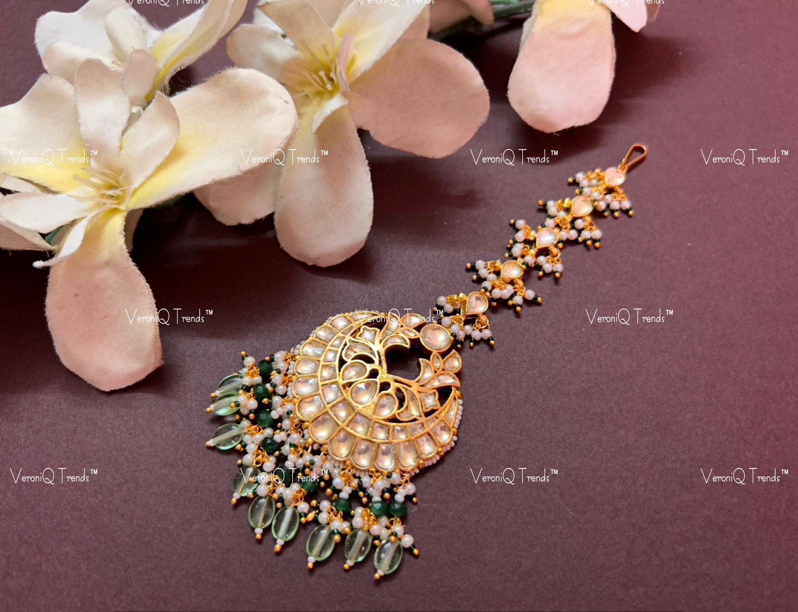VeroniQ Trends-Traditional Gold Plated Pachi Kundan Maang Tika Pachi Kundan-Gold Plated-Wedding Jewellery-Punjabi Jewellery-South Indian-Thappa Jewellery