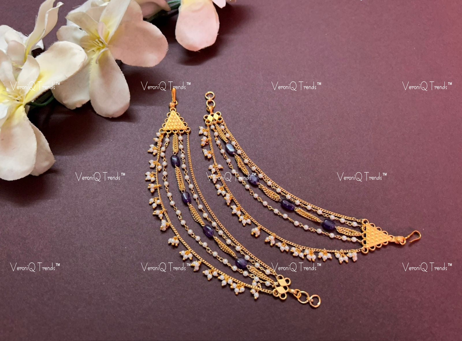 VeroniQ Trends-Gold Plated Pachi Kundan Earchain Pachi Kundan-Gold Plated-Wedding Jewellery-Punjabi Jewellery-South Indian-Thappa Jewellery
