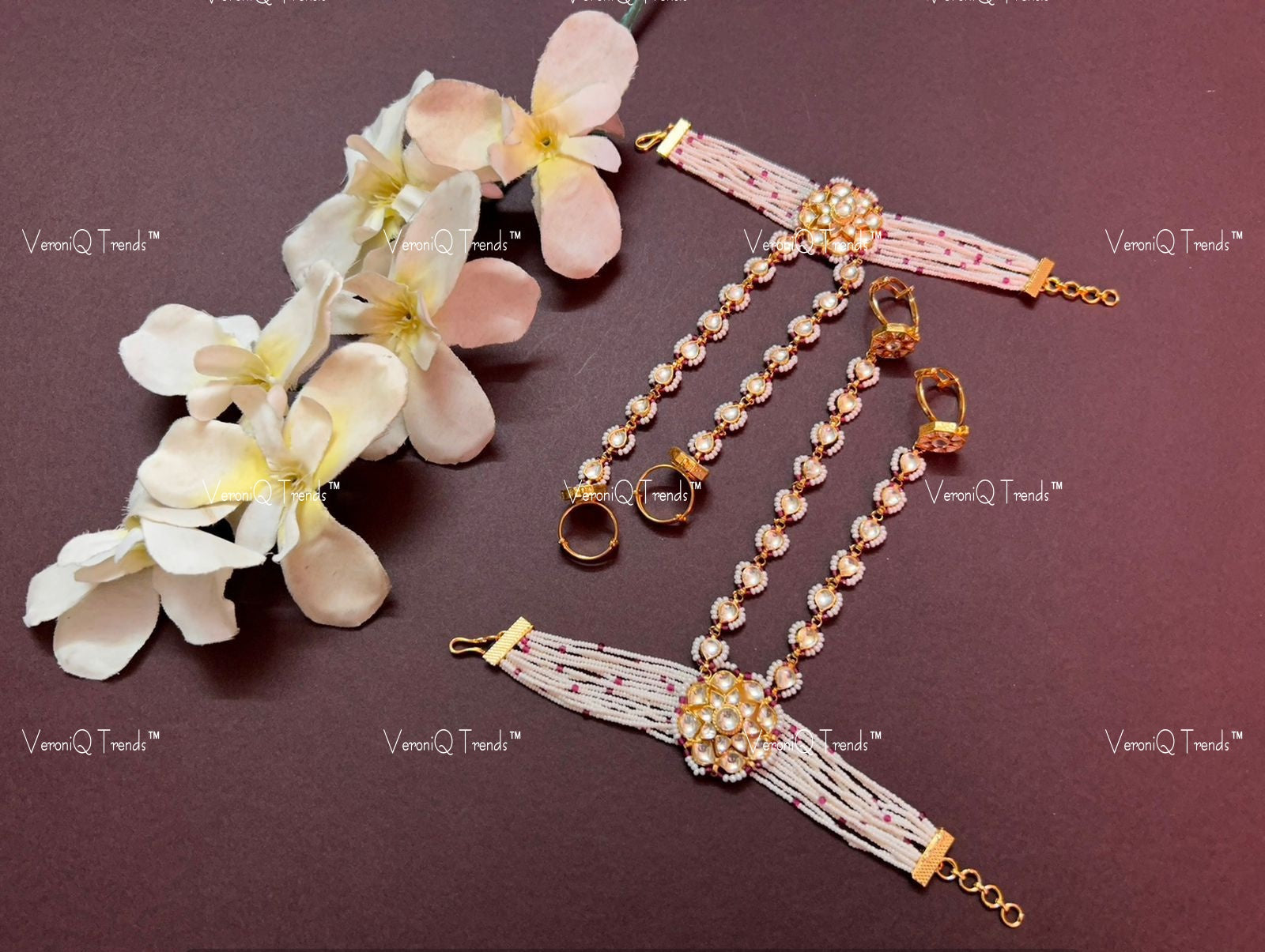 VeroniQ Trends-Traditional Gold Plated Pachi Kundan Pearl Haath Phool Pachi Kundan-Gold Plated-Wedding Jewellery-Punjabi Jewellery-South Indian-Thappa Jewellery