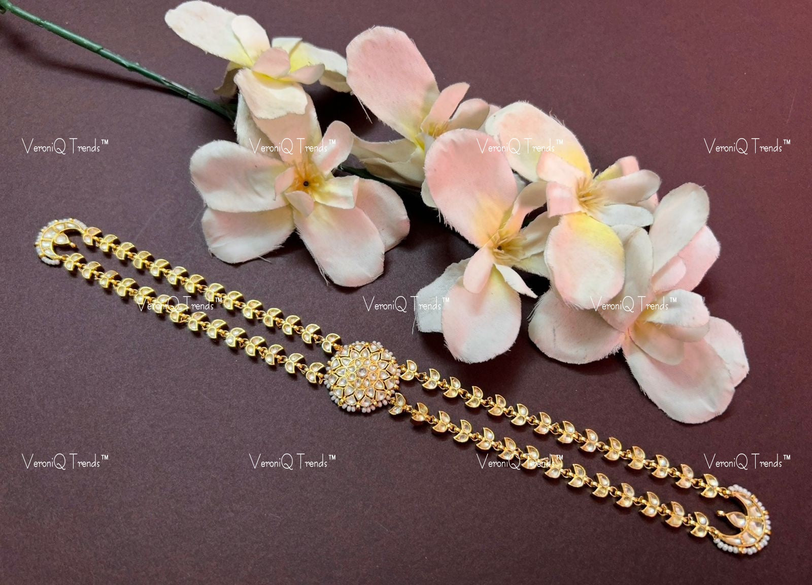 VeroniQ Trends-Gold Plated Pachi Kundan Damini Matha Patti Pachi Kundan-Gold Plated-Wedding Jewellery-Punjabi Jewellery-South Indian-Thappa Jewellery