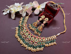 VeroniQ Trends-Traditional Kemp Stone Gold Plated Pachi Kundan Necklace With Green Beads Pachi Kundan-Gold Plated-Wedding Jewelry-Punjabi Jewelry-South Indian-Thappa Jewelry