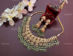 VeroniQ Trends-Traditional Kemp Stone Gold Plated Pachi Kundan Necklace With Green Beads Pachi Kundan-Gold Plated-Wedding Jewelry-Punjabi Jewelry-South Indian-Thappa Jewelry