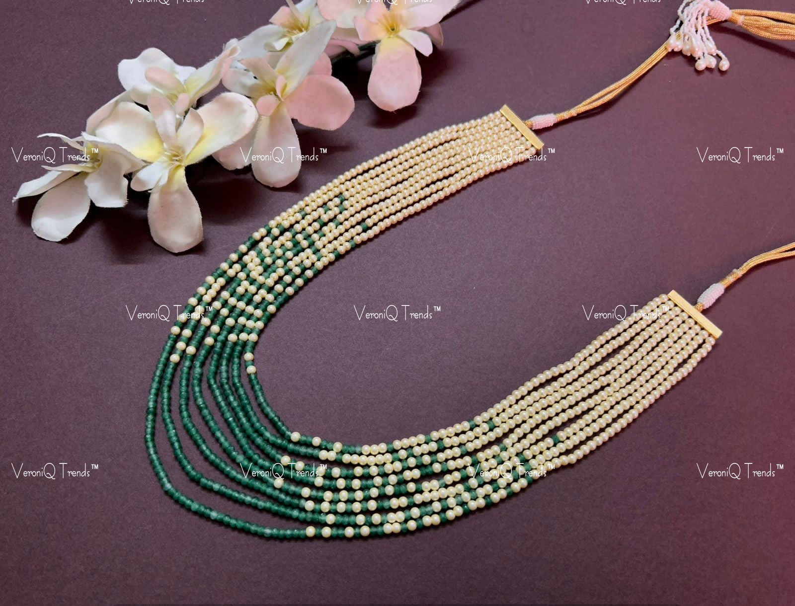 VeroniQ Trends-Multistrand Beaded Gold Plated Pachi Kundan Long Necklace Pachi Kundan-Gold Plated-Wedding Jewellery-Punjabi Jewellery-South Indian-Thappa Jewellery