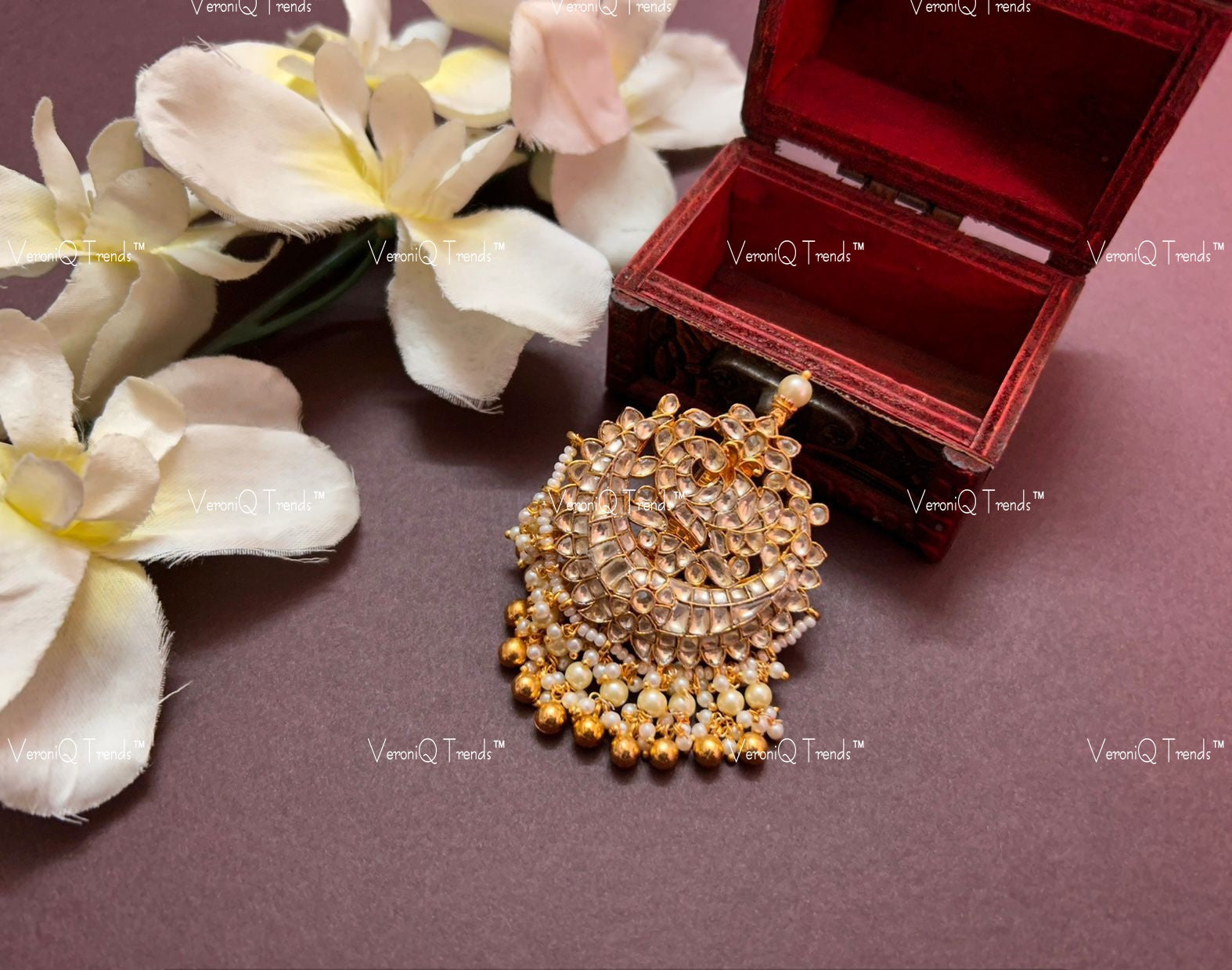 VeroniQ Trends-Chandbali Kundan Jadau Gold Plated Pachi Kundan Hair Pin Pachi Kundan-Gold Plated-Wedding Jewellery-Punjabi Jewellery-South Indian-Thappa Jewellery