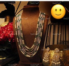 VeroniQ Trends-Multistrand Pearl Beaded Gold Plated Pachi Kundan Long Necklace Pachi Kundan-Gold Plated-Wedding Jewelry-Punjabi Jewelry-South Indian-Thappa Jewelry