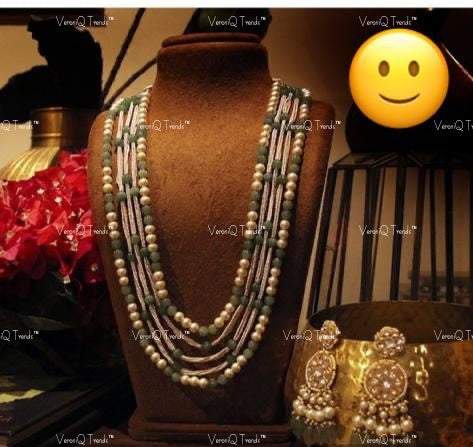 VeroniQ Trends-Multistrand Pearl Beaded Gold Plated Pachi Kundan Long Necklace Pachi Kundan-Gold Plated-Wedding Jewellery-Punjabi Jewellery-South Indian-Thappa Jewellery