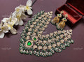VeroniQ Trends-Bridal Multi-Line Kundan Jadau Green Beaded Gold Plated Pachi Kundan Long Necklace Pachi Kundan-Gold Plated-Wedding Jewellery-Punjabi Jewellery-South Indian-Thappa Jewellery