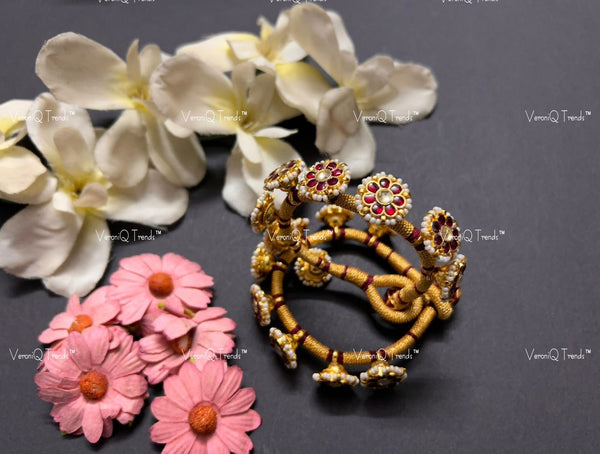 VeroniQ Trends-Gold Plated Kemp Stone Pachi Kundan Bangles Pachi Kundan-Gold Plated-Wedding Jewellery-Punjabi Jewellery-South Indian-Thappa Jewellery