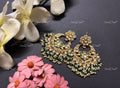 VeroniQ Trends-Elegant Green Color Gold Plated Kundan Jadau Pachi Kundan Chandbali Earrings Pachi Kundan-Gold Plated-Wedding Jewellery-Punjabi Jewellery-South Indian-Thappa Jewellery