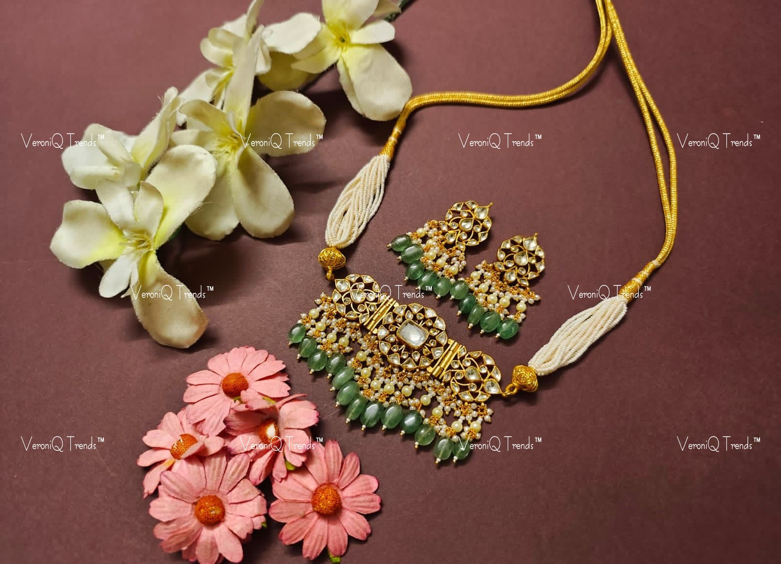 VeroniQ Trends-Multistrand Gold Plated Pachi Kundan Choker Necklace Pachi Kundan-Gold Plated-Wedding Jewellery-Punjabi Jewellery-South Indian-Thappa Jewellery