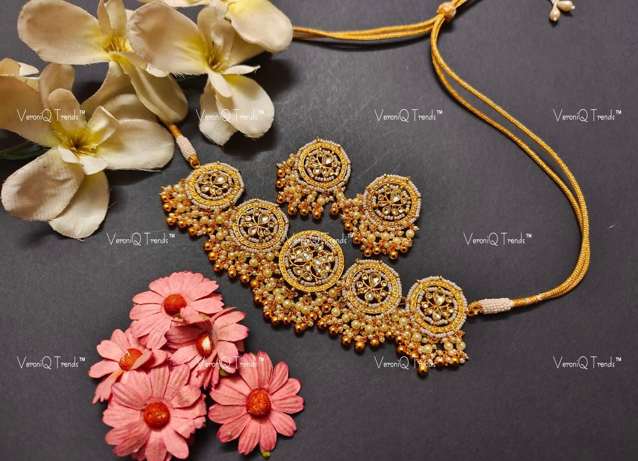 VeroniQ Trends-Gold Plated Pachi Kundan Choker Necklace Pachi Kundan-Gold Plated-Wedding Jewellery-Punjabi Jewellery-South Indian-Thappa Jewellery